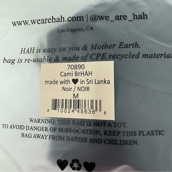 We Are HAH Size M Cami BrHAH Long Line Bra Scoop Neck Convertible Black NEW - Picture 16 of 16